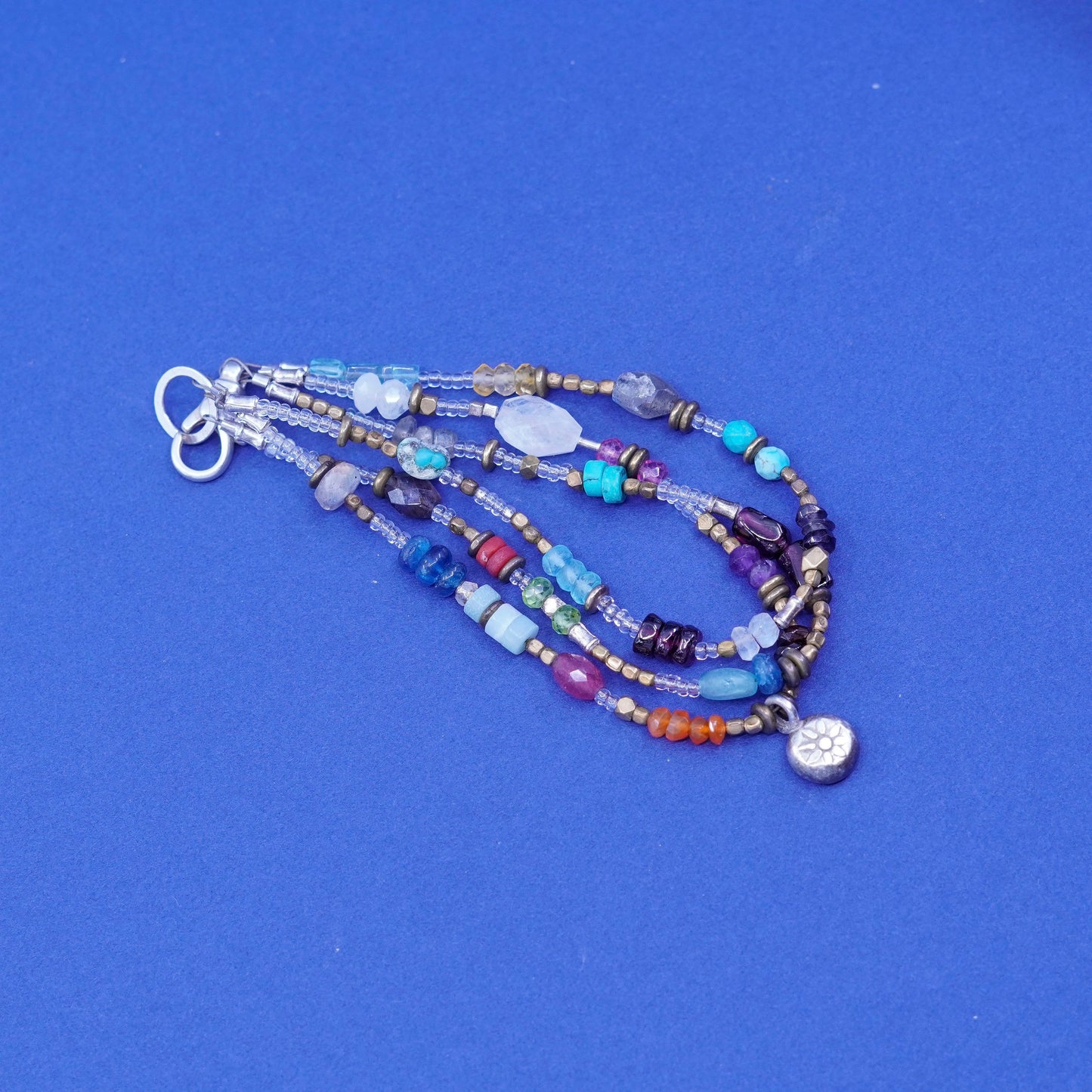 8”, sterling silver chain bracelet, Native American navajo turquoise jade coral