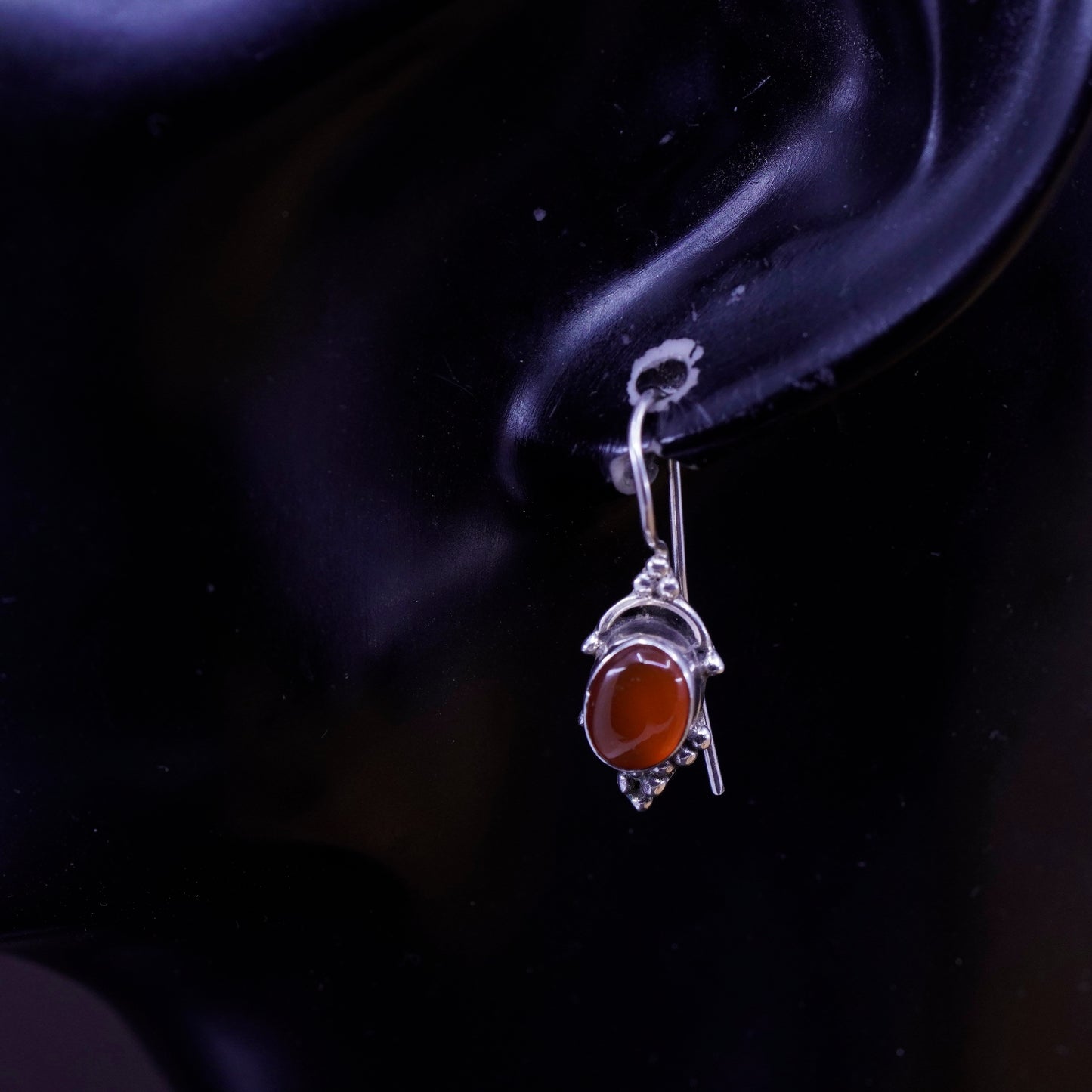 Vintage sterling 925 silver handmade earrings with carnelian and beads details