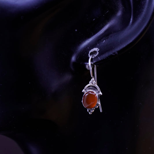 Vintage sterling 925 silver handmade earrings with carnelian and beads details