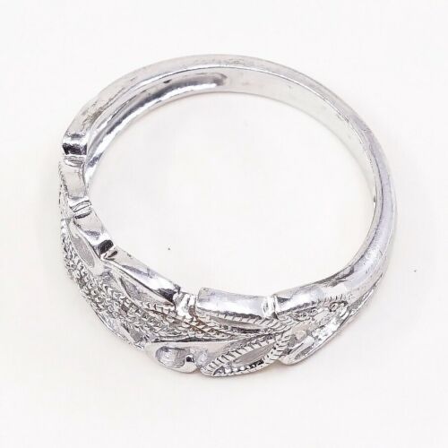 Size 9.25, Vtg Sterling Silver Handmade Ring 925 Band W/ Leaves Embossed