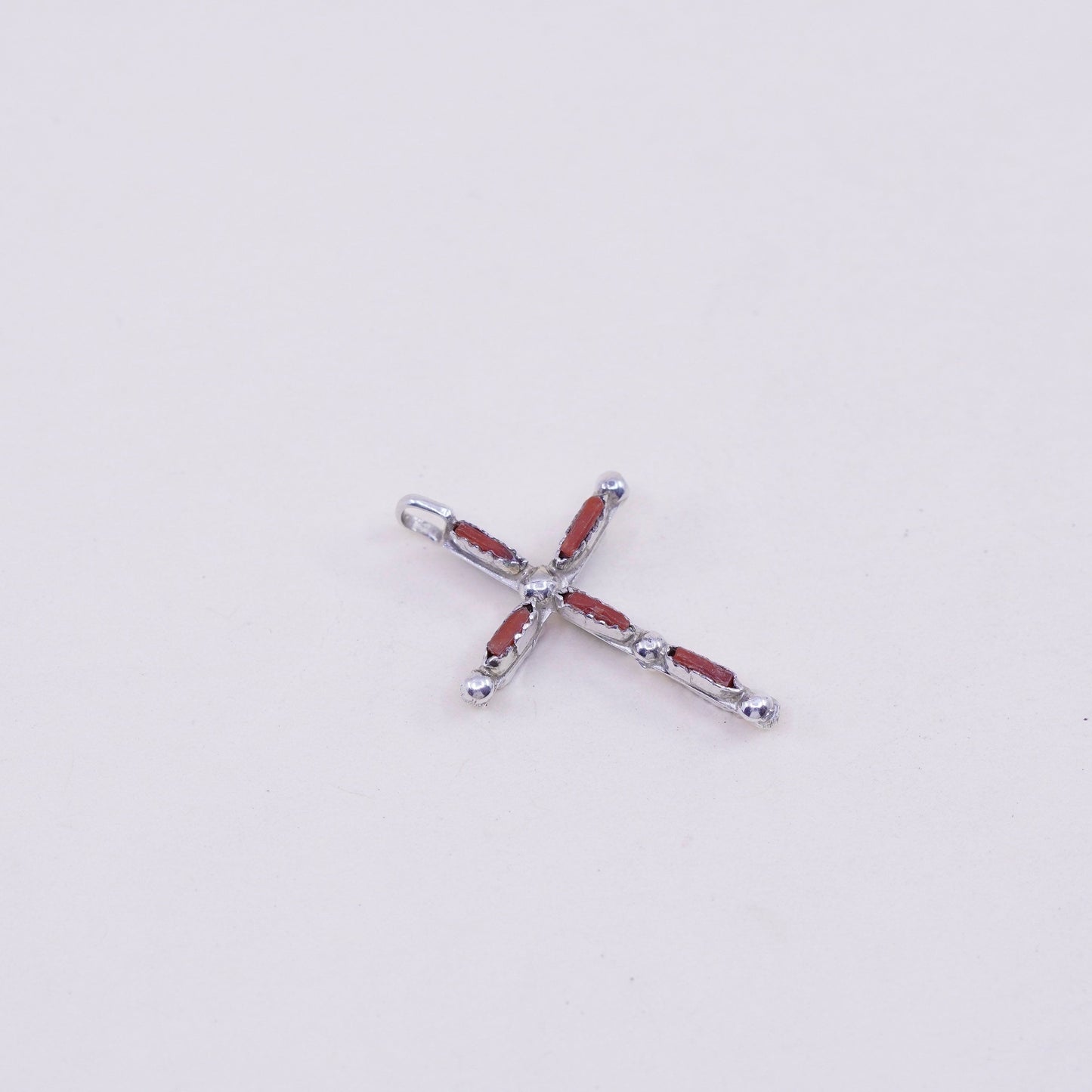Native American Southwestern sterling silver pendant, 925 cross turquoise coral
