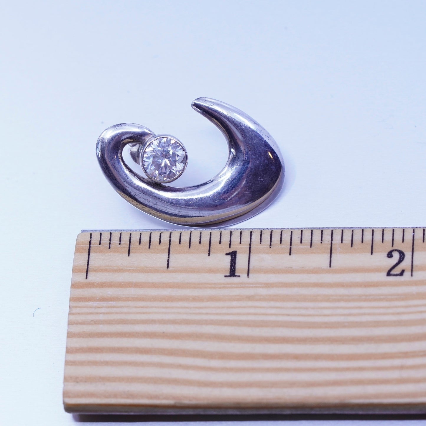 Vintage Sterling 925 silver handmade earrings, swirly studs with Cz inlay