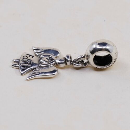 Vintage Sterling 925 Silver Handmade Angel With Wings And Embossed “faith”
