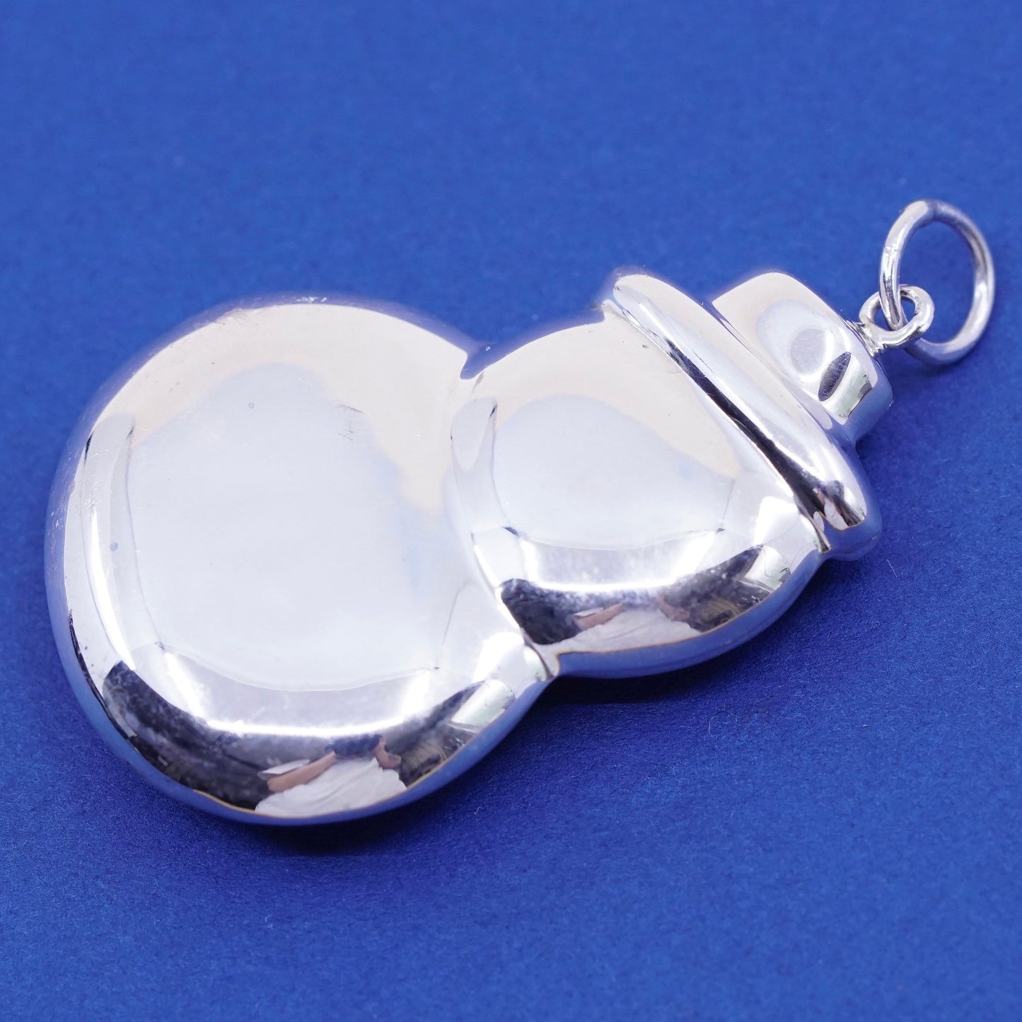 Vintage Sterling silver handmade pendant, puffy lightweight 925 snowman