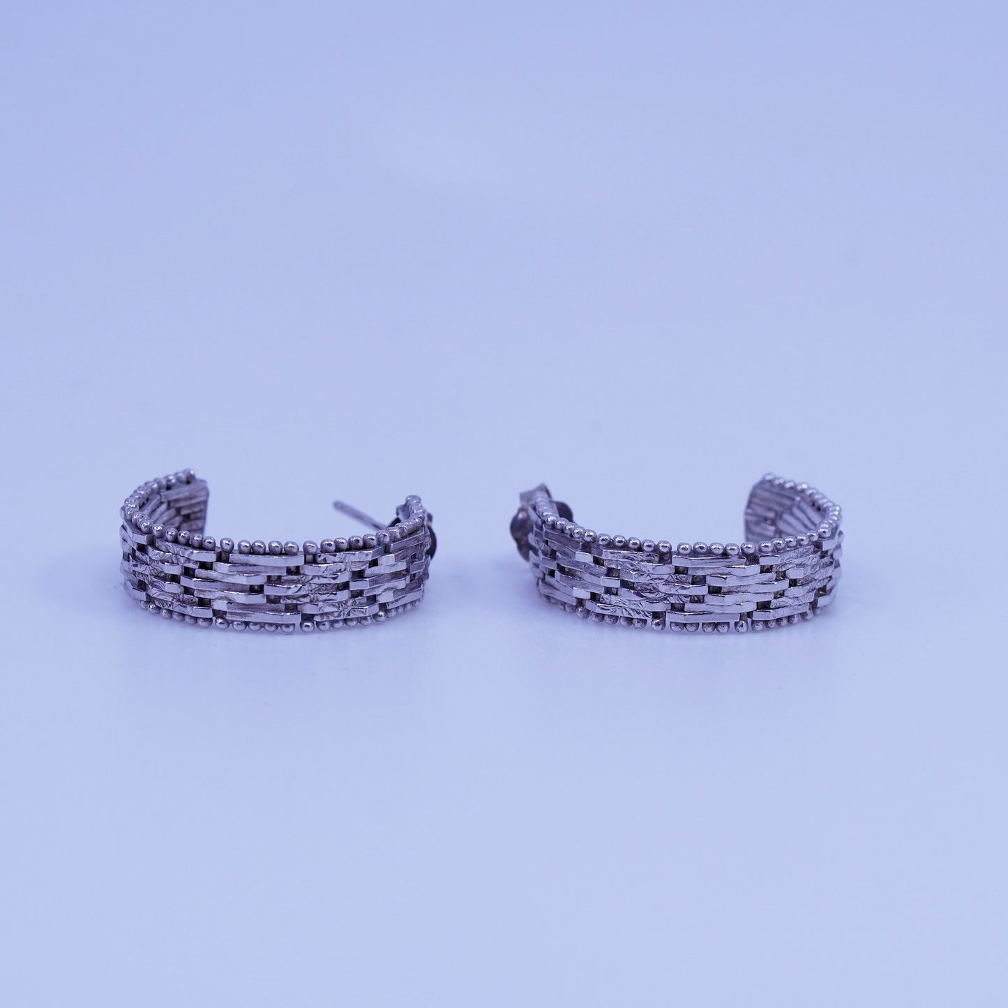 0.75”, vintage Sterling silver handmade earrings, 925 Riccio textured hoops