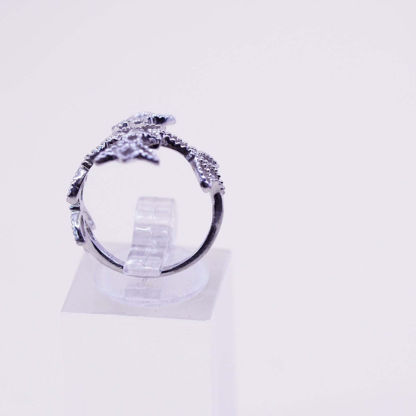 Size 7.25, Sterling silver statement ring, 925 filigree band real diamond