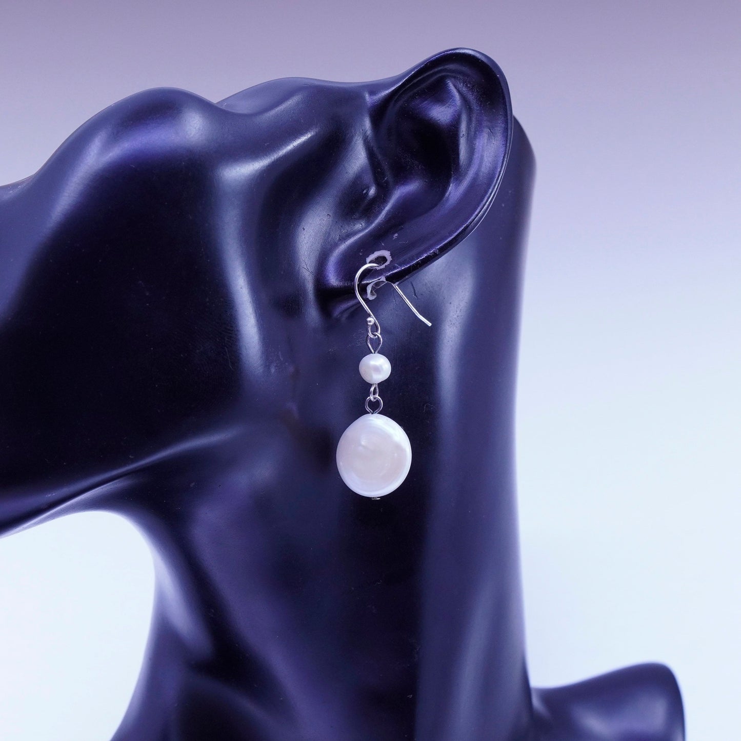 Vintage Sterling 925 silver handmade earrings with coin pearl