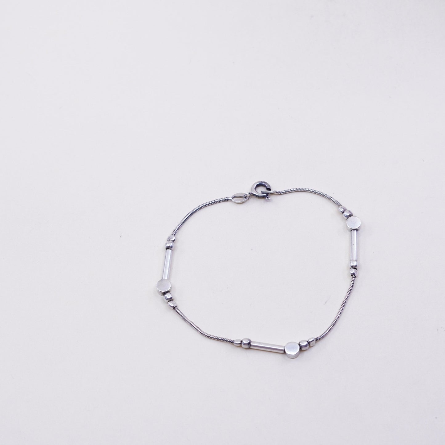 7”, vintage Sterling silver handmade bracelet, 925 bar and beads links