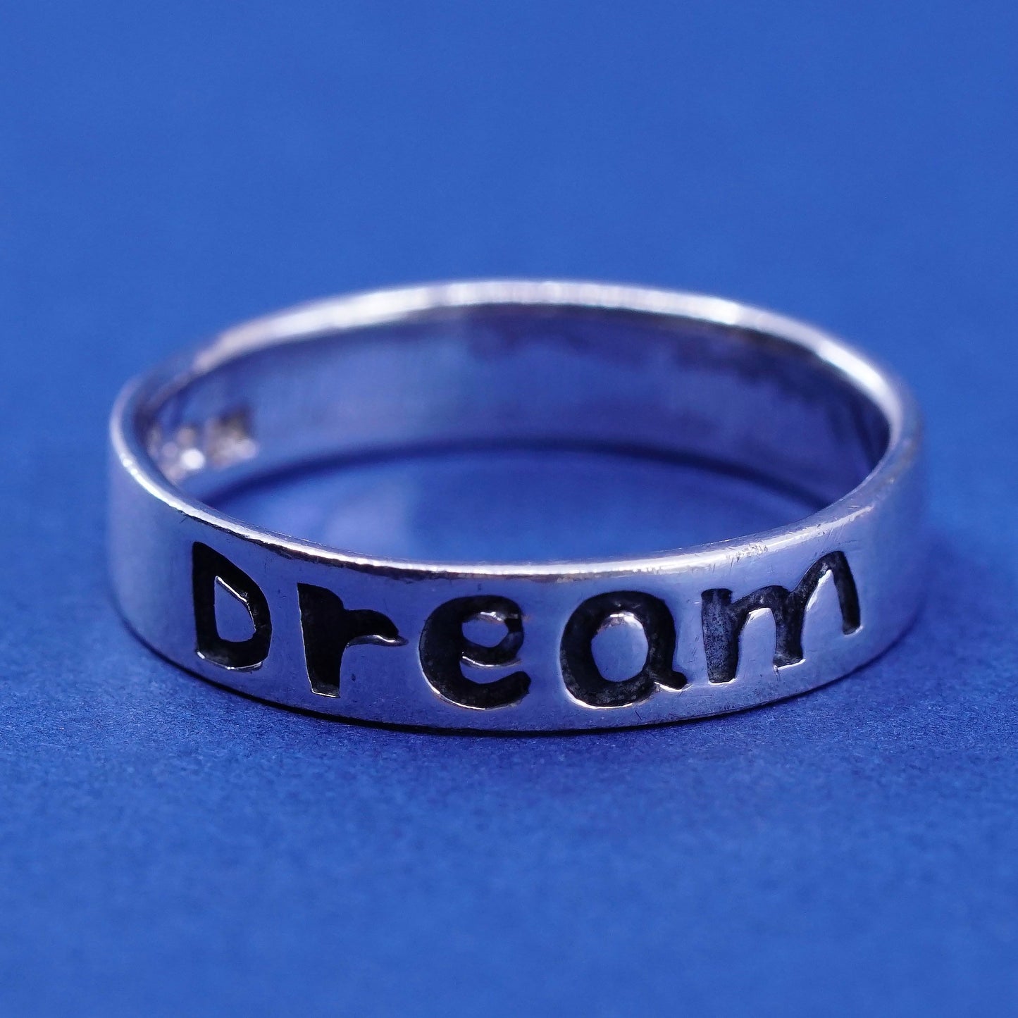 sz 7, vtg Sterling silver handmade ring, 925 inspirational band embossed “dream