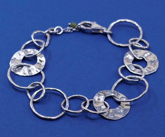 7.25+0.5” SILPADA B1317 Sterling Silver 925 hammered flat circle chain Bracelet