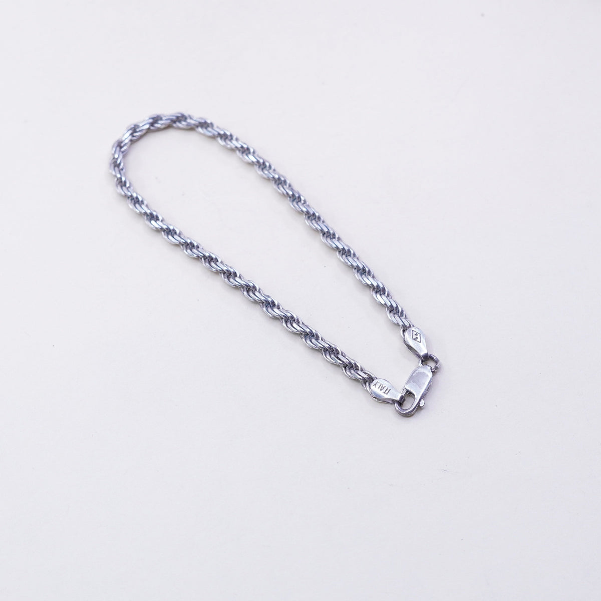 7.25”, 3mm, Vintage sterling 925 silver Italy rope chain bracelet