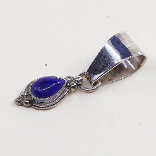 Vtg Southwestern Sterling Silver Pendant W/ Teardrop Lapis Lazuli, Stamped 925 T