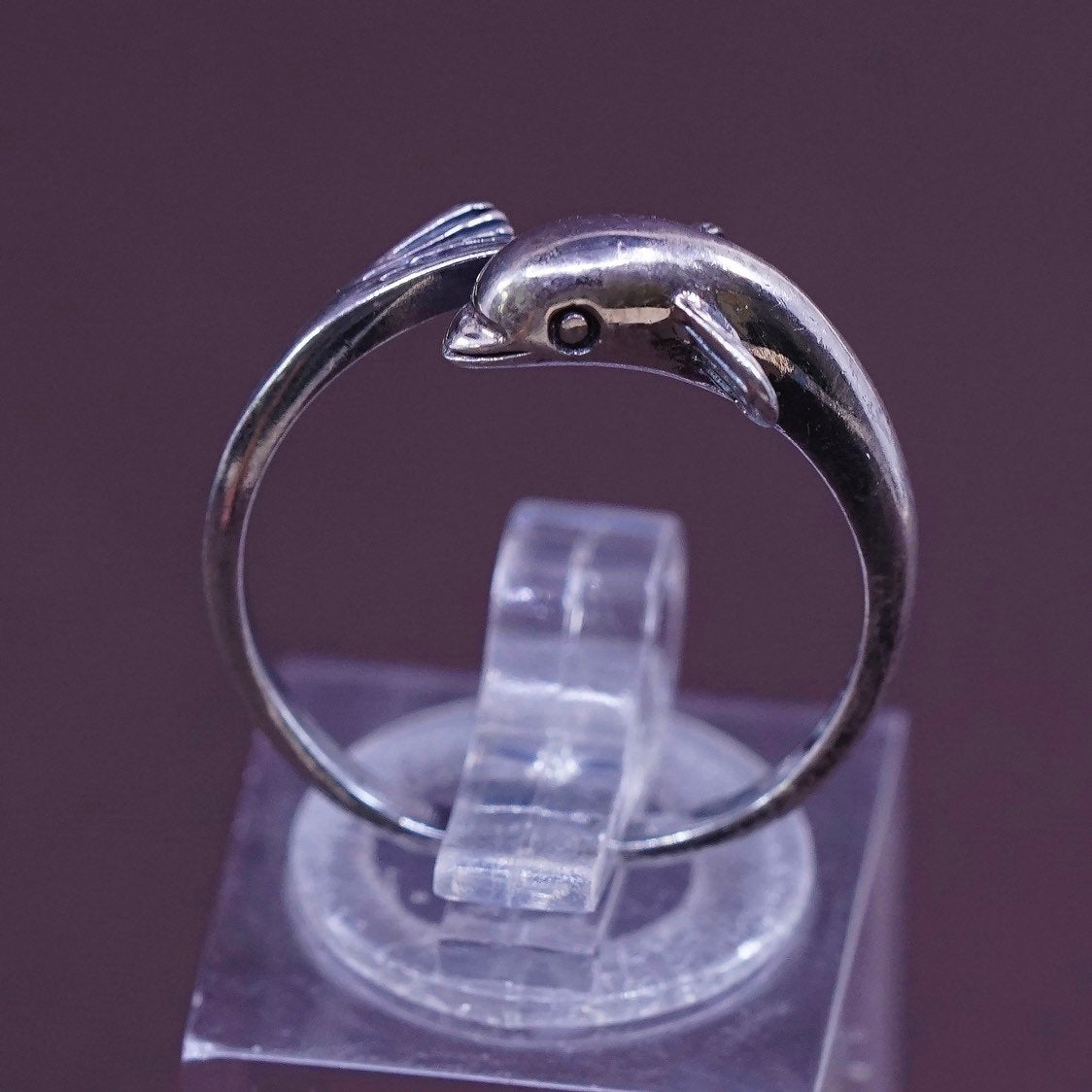 sz 7.5, VTG Sterling silver handmade ring, 925 wrap dolphin band