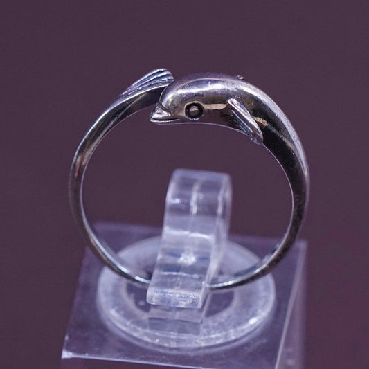 sz 7.5, VTG Sterling silver handmade ring, 925 wrap dolphin band