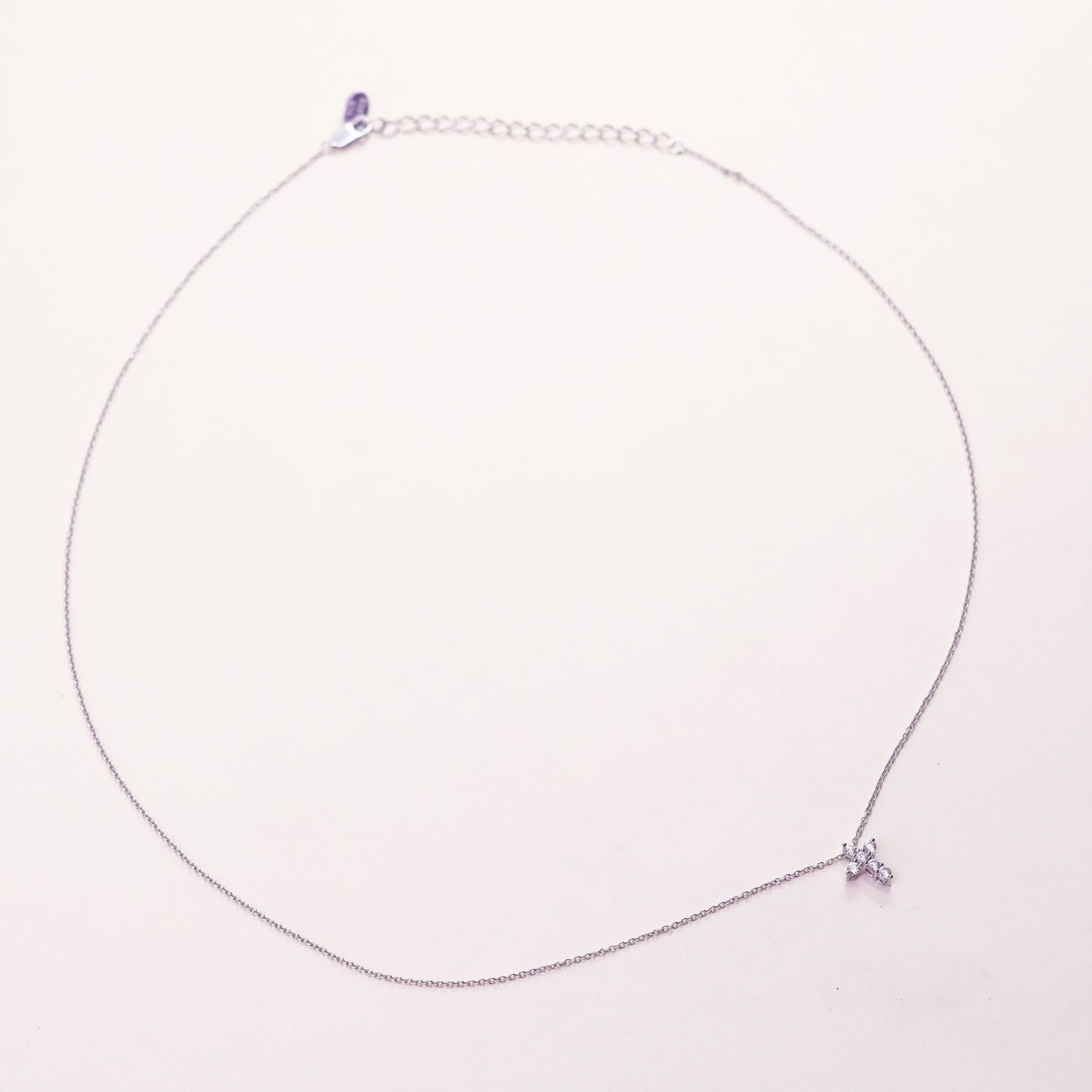 16+2”, Vintage sterling silver circle chain with cz cross pendant, necklace