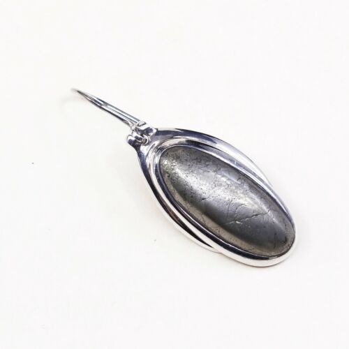 Handmade Antique Sterling Silver Earrings W Oval hematite, stamped 925 Barse