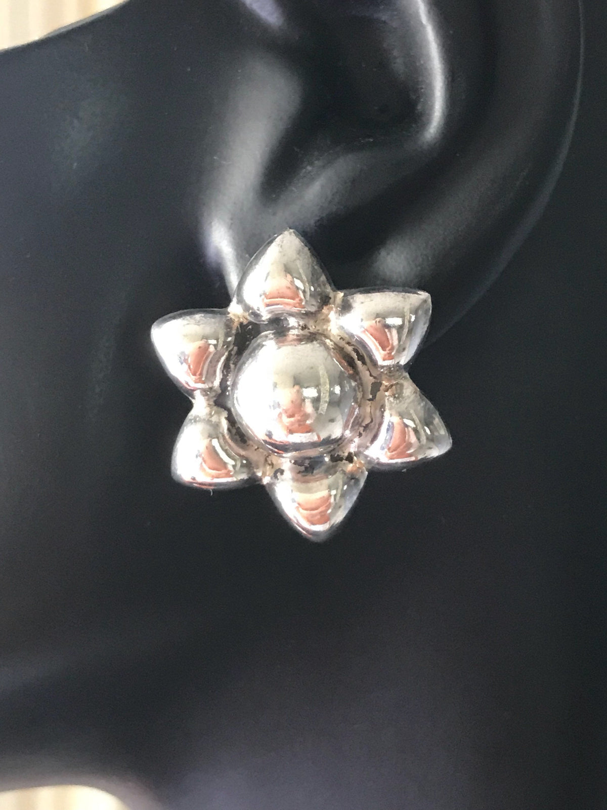 Vintage Sterling silver handmade 925 flower clip on earrings