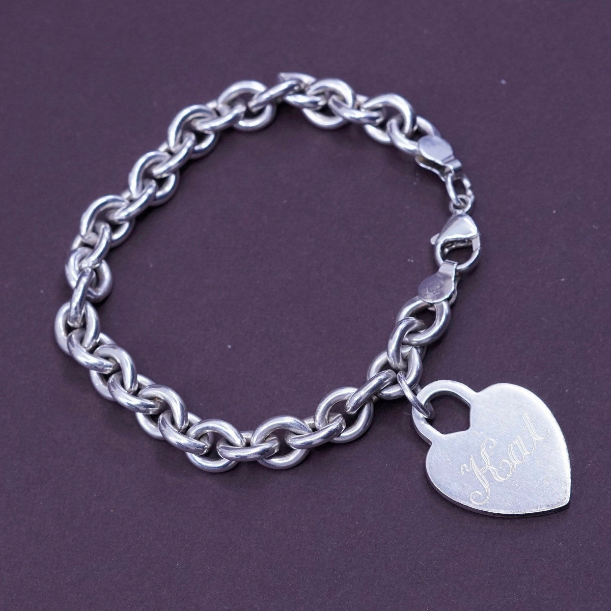 6.75”, 8mm, Sterling silver handmade charm bracelet, 925 circle chain w/ heart