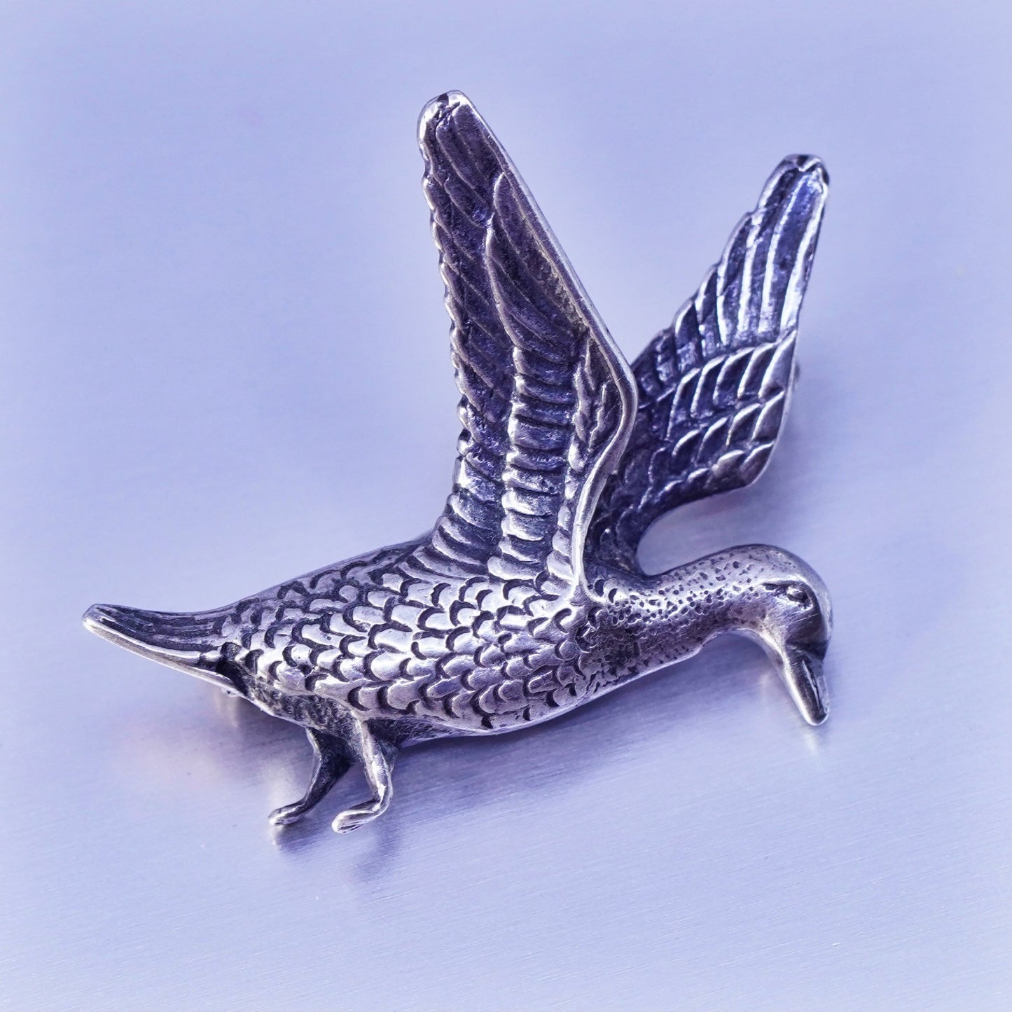 Vintage sterling silver handmade brooch, 925 duck goose pin