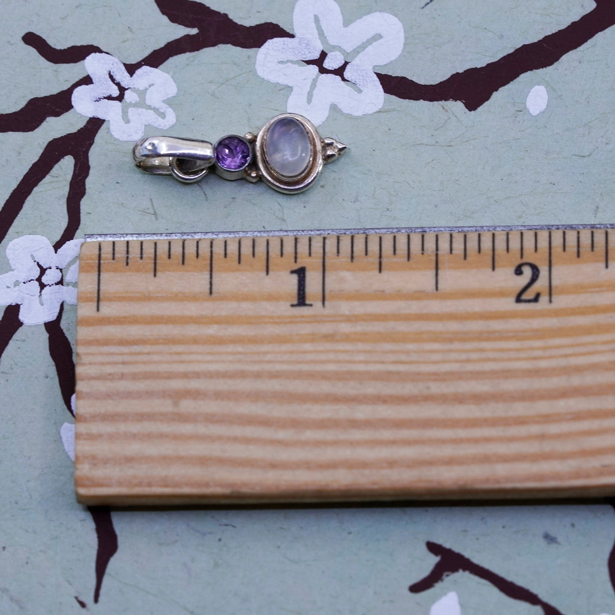 Vintage Sterling 925 Silver Handmade Pendant with oval moonstone and amethyst