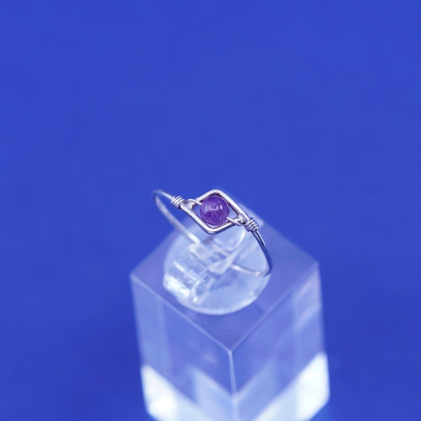 Size 7.75, vintage Sterling 925 silver handmade ring with amethyst