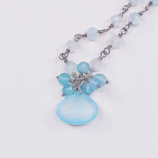 16”, vtg Sterling silver necklace, 925 chain w/ Chalcedony pendant