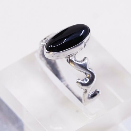 Sz 9.75, Navajo Lowell Draper Sterling 925 Silver Handmade Ring W/ Obsidian