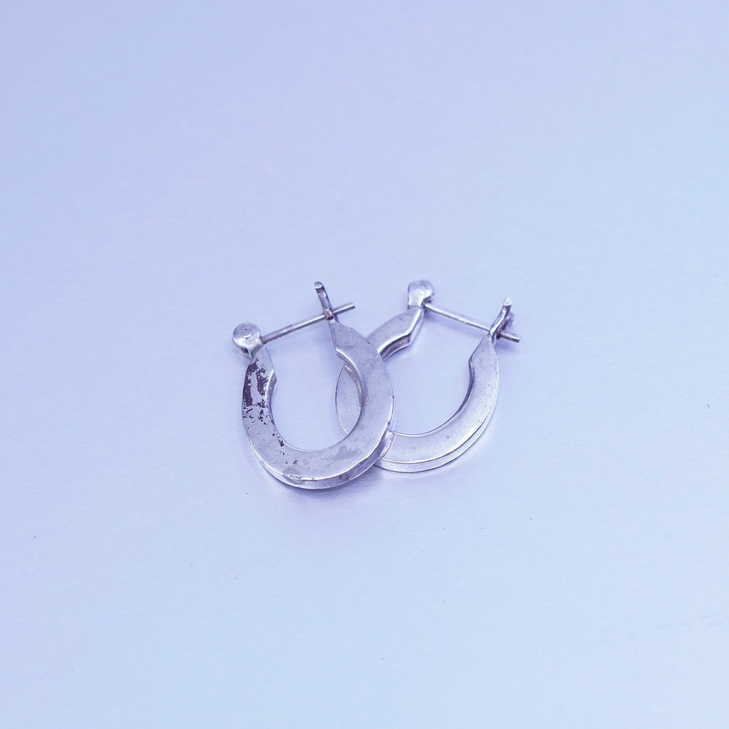0.5”, vintage Sterling silver handmade earrings, 925 flatten hoops