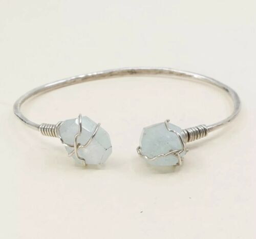 7.25” Sterling Silver 925 Vintage Antique Cuff Handmade Bracelet W/ Crystal Ends