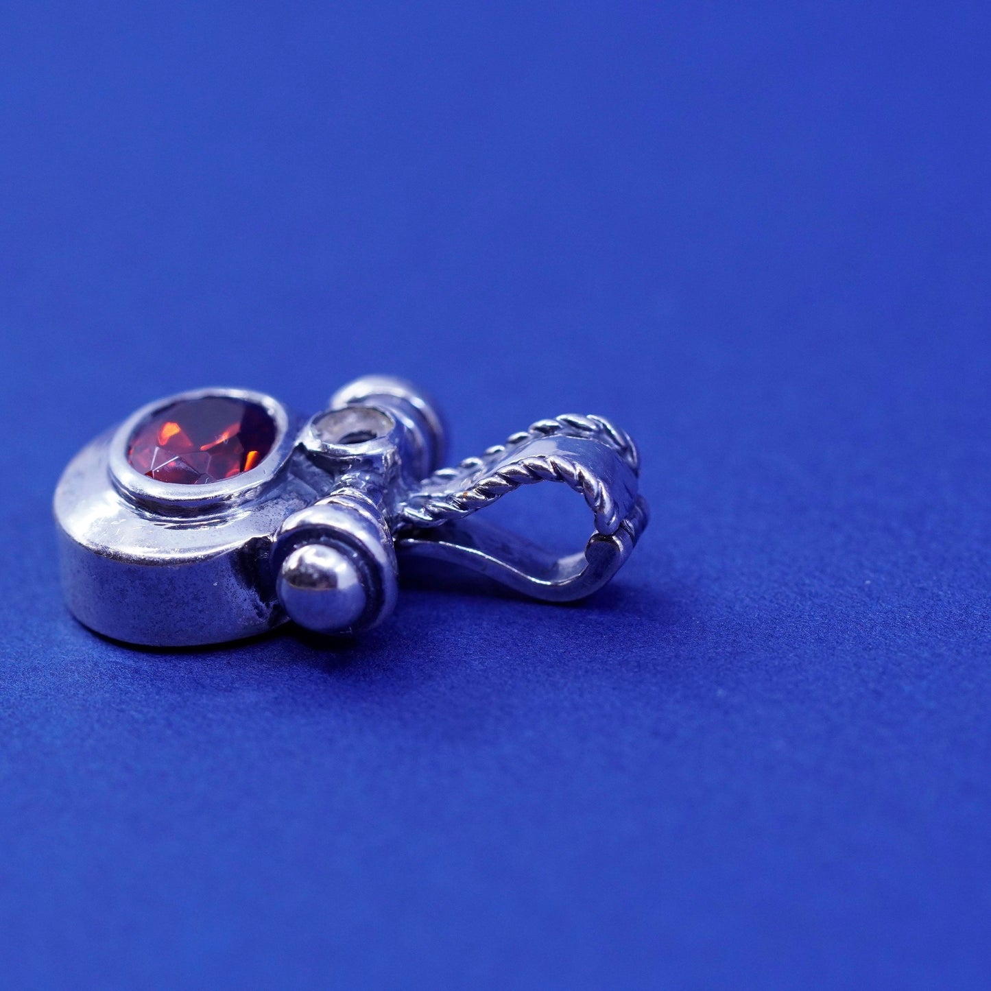 Vintage Sterling 925 silver handmade pendant with ruby and beads
