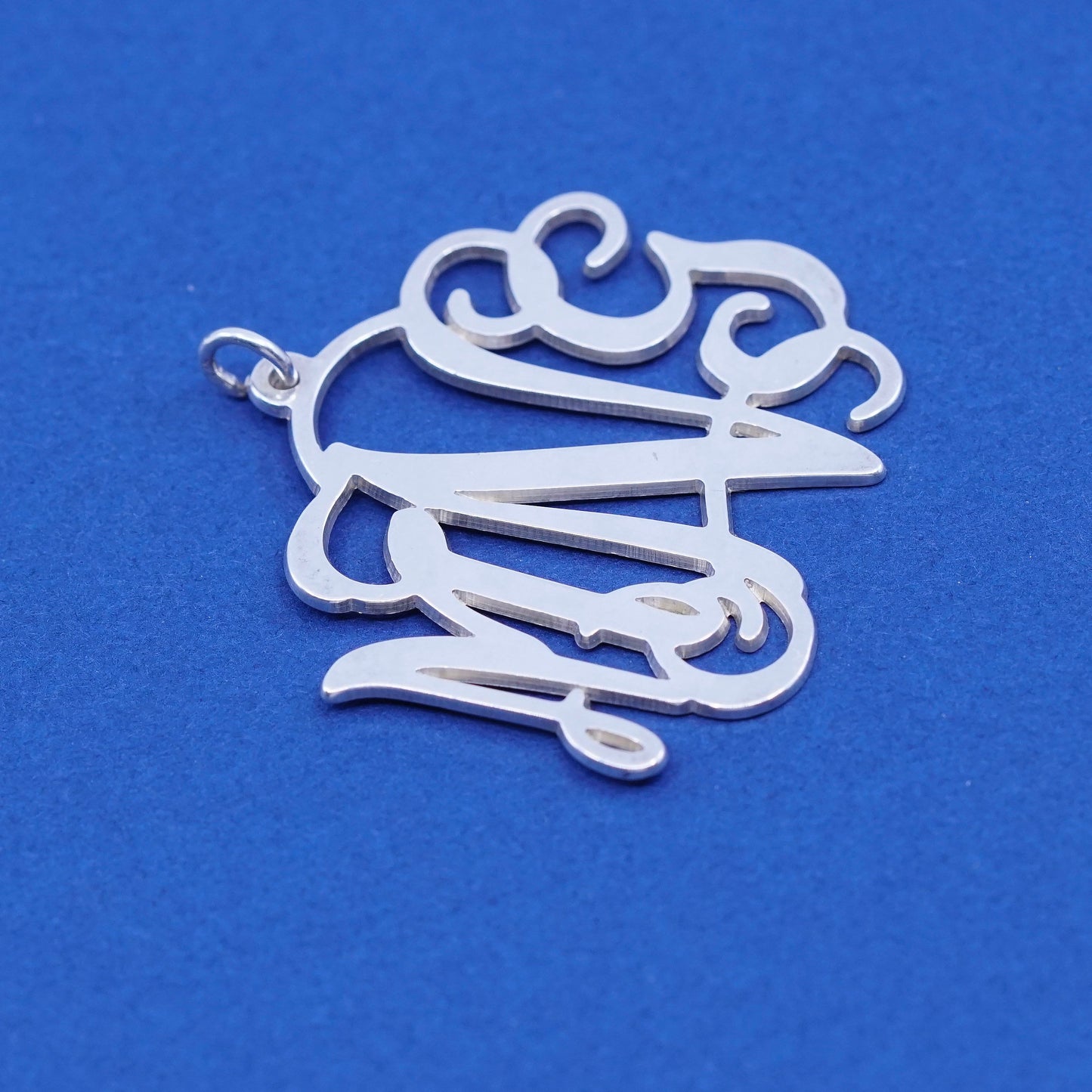 Vintage sterling silver handmade pendant, solid 925 initial “MNG”