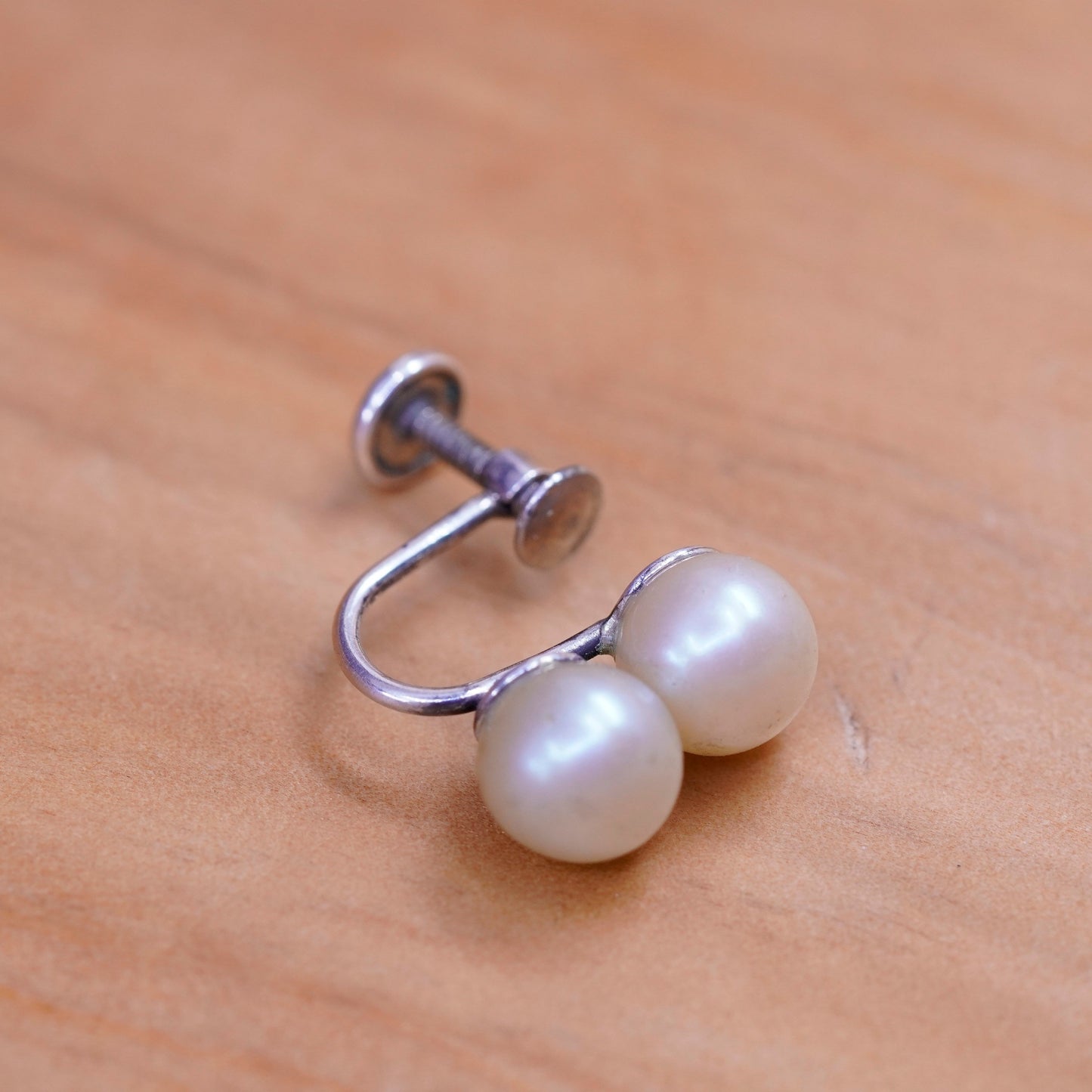 vtg Richelieu Sterling silver screw back handmade earrings, 925 pearl dangles