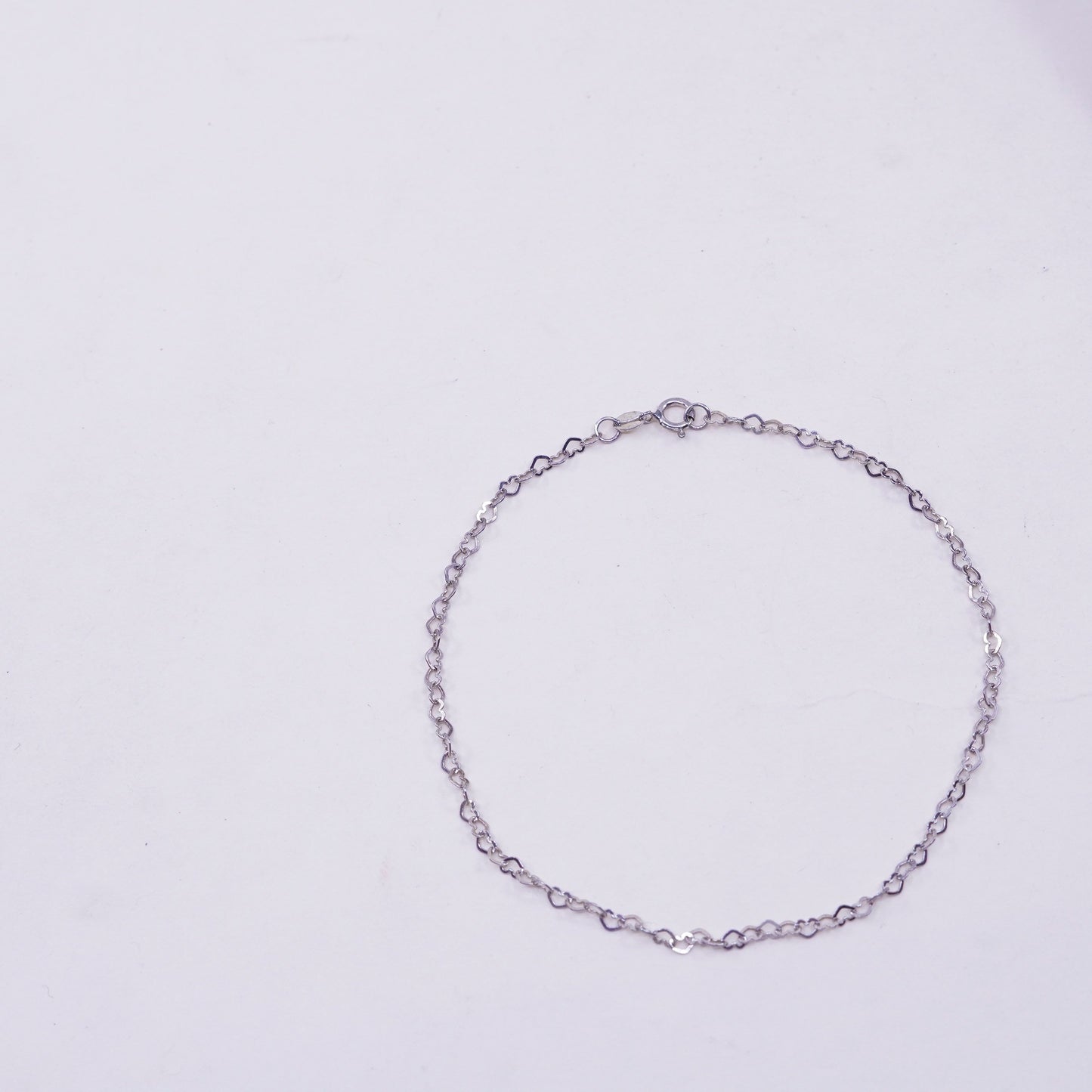 8.5”, Vintage sterling silver heart bracelet, 925 silver chain
