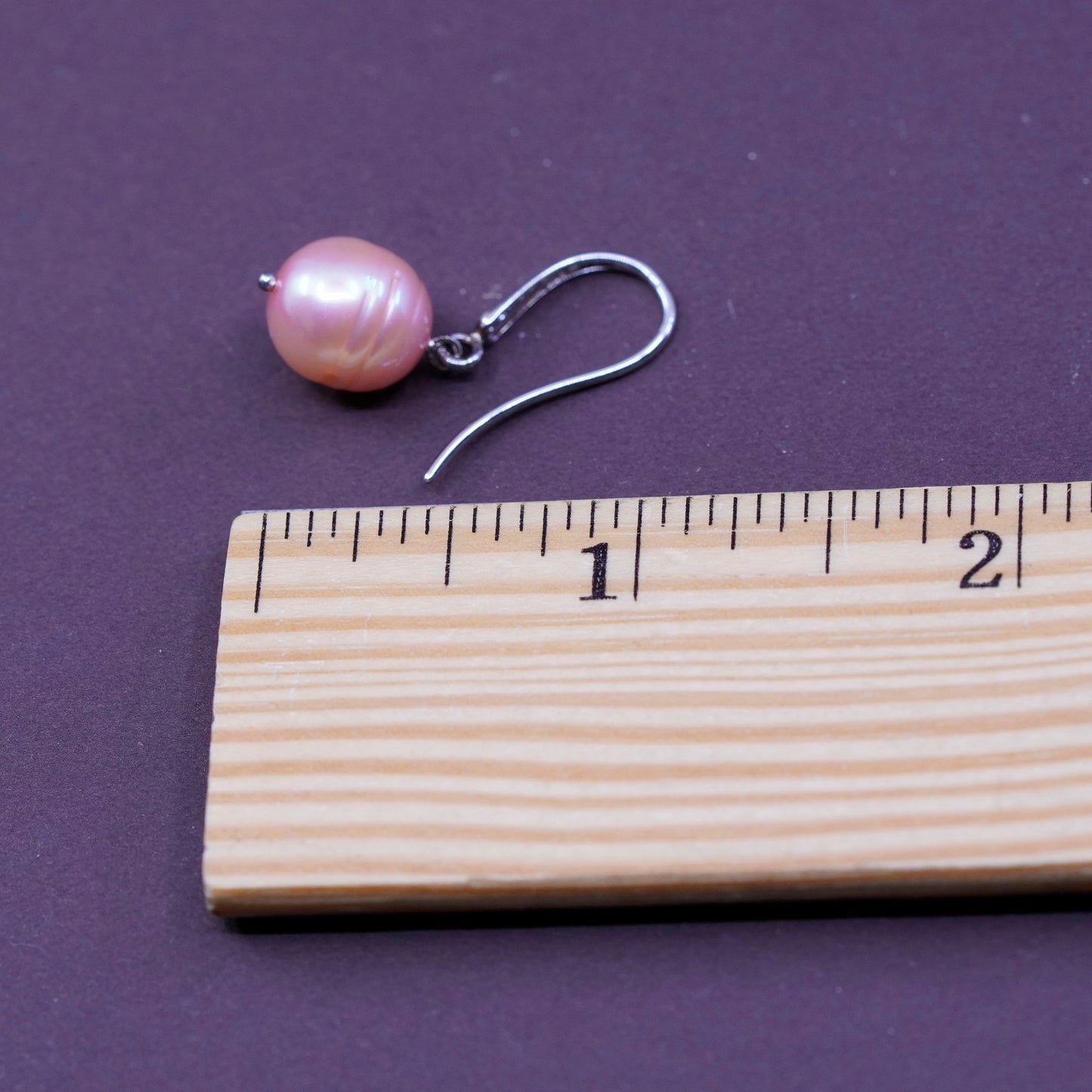 Vintage FL Sterling silver handmade earrings, 925 hooks with pink pearl drops