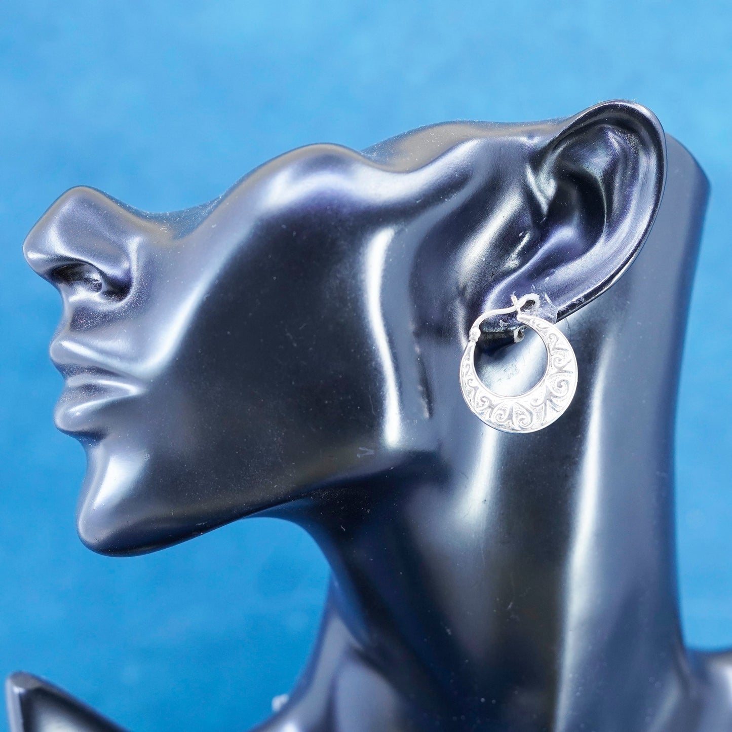1”, Sterling silver handmade earrings, textured 925 hoops, huggie