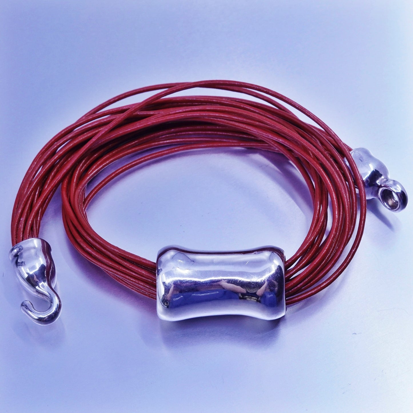 16”, Sterling Silver Multi Strand red Leather Necklace Slide 925 Pendant