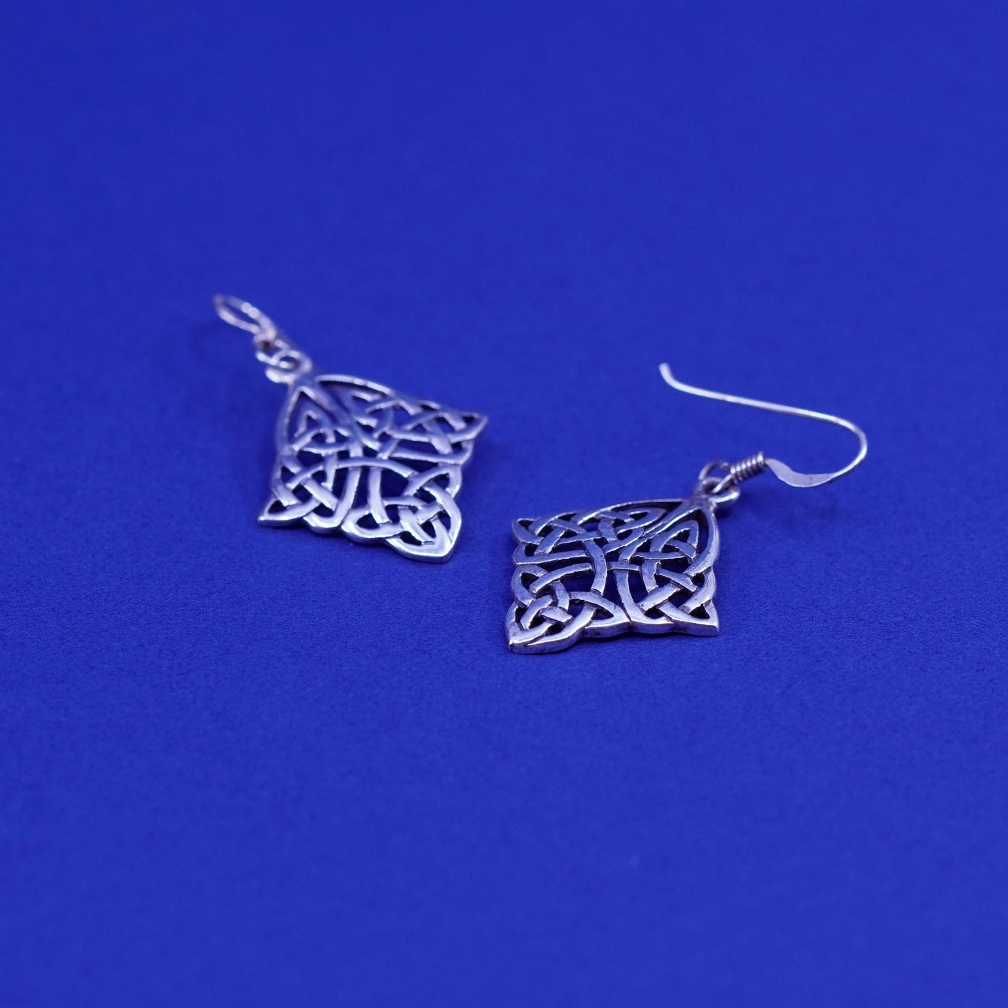 Vintage sterling silver handmade earrings, 925 filigree knot Irish drop