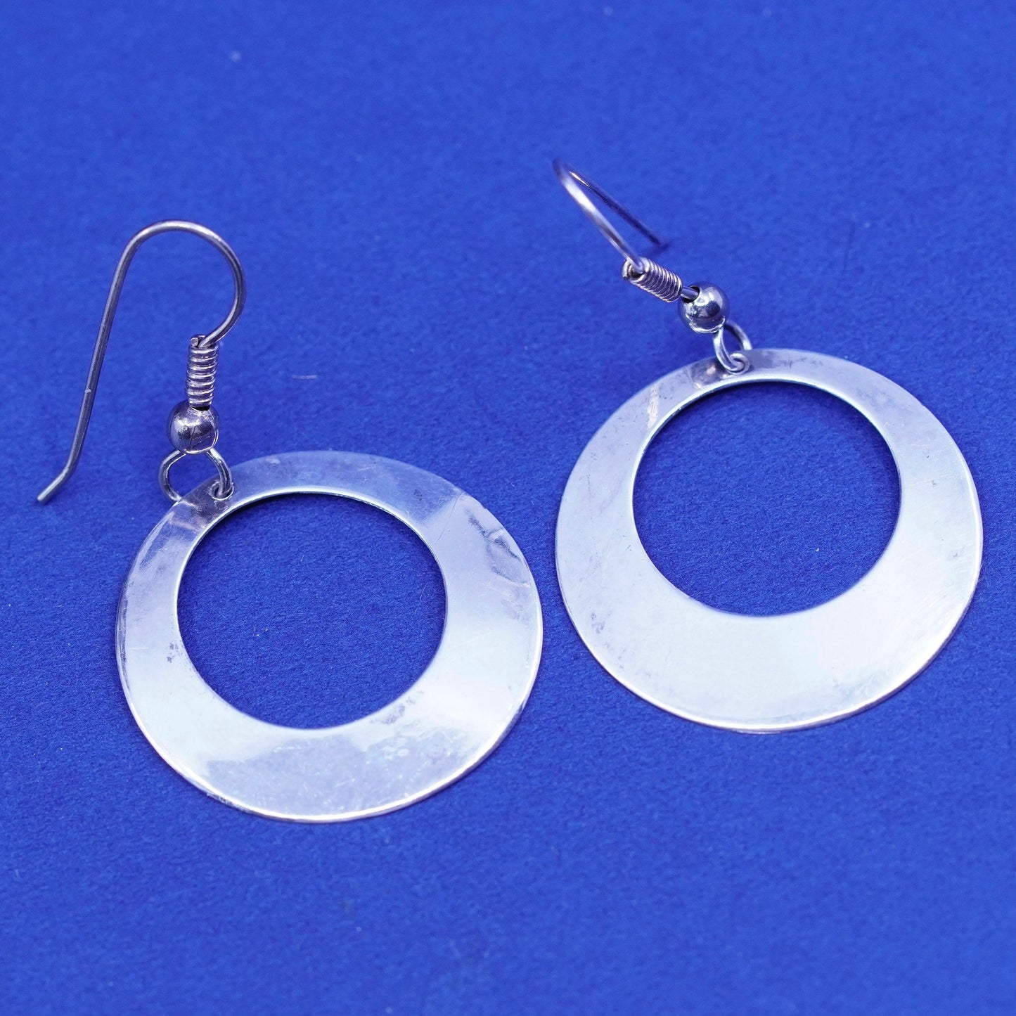 Vintage Sterling Silver handmade Earrings. 925 circle loop dangles