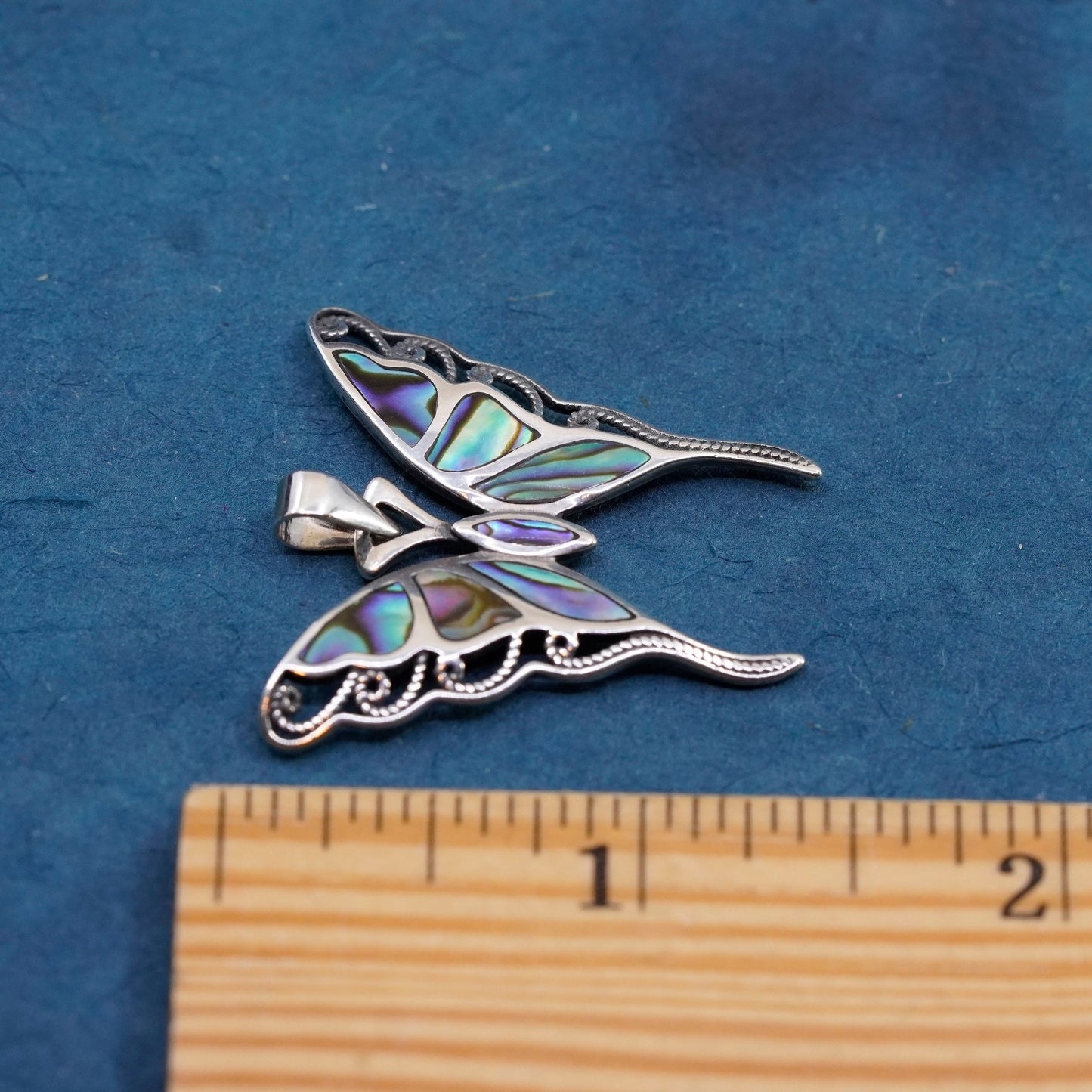 Vintage Sterling 925 silver handmade butterfly pendant with abalone