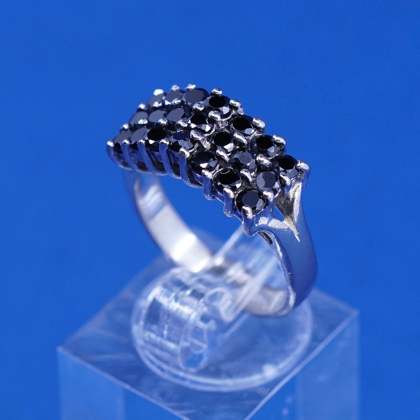 sz 6.75 vtg Sterling 925 silver handmade ring w/ sapphire cluster cocktail ring
