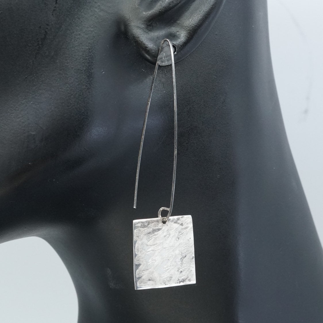 vtg modern minimalist sterling silver handmade earrings, 925 square drops