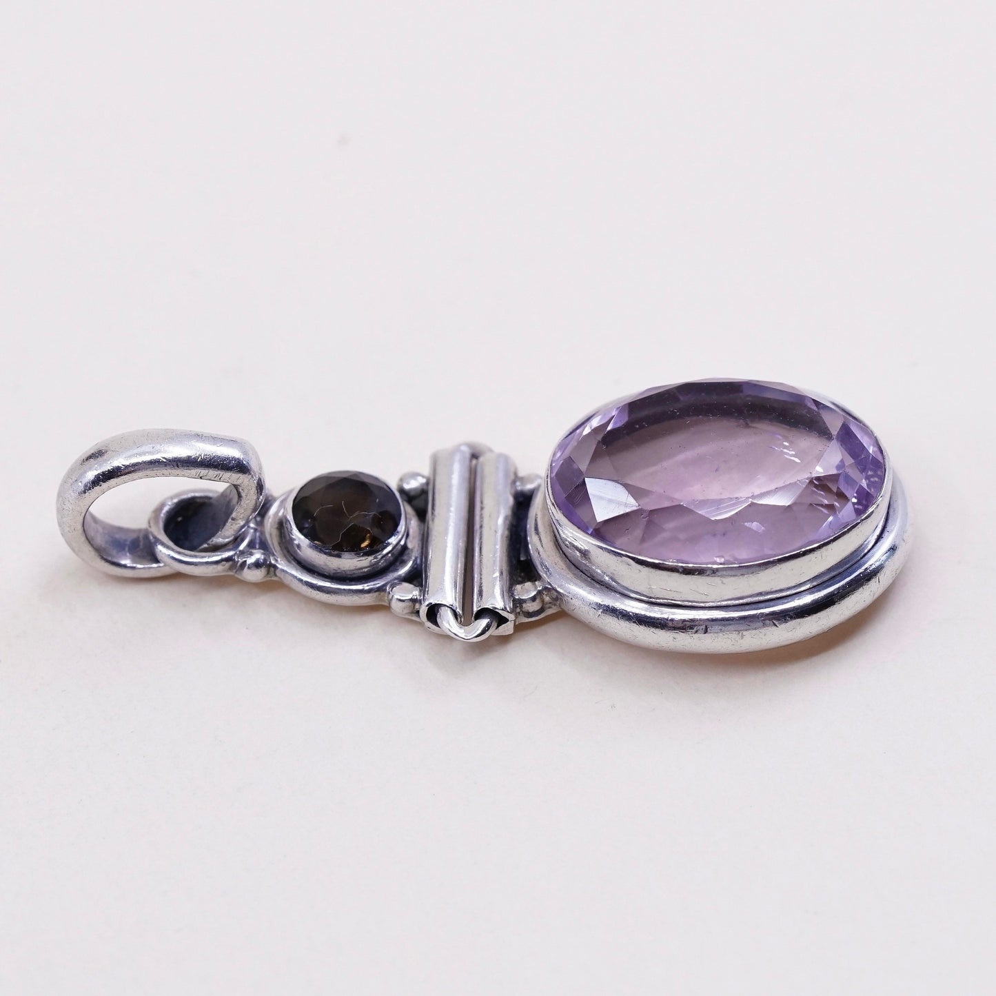 vintage sterling silver pendant, 925 silver pendant, oval shaped amethyst