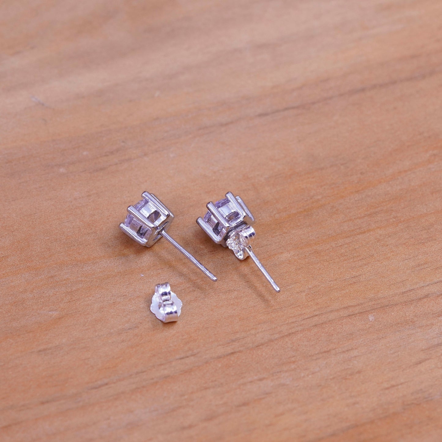 6mm, vintage Sterling silver clear round crystal studs, cz earrings