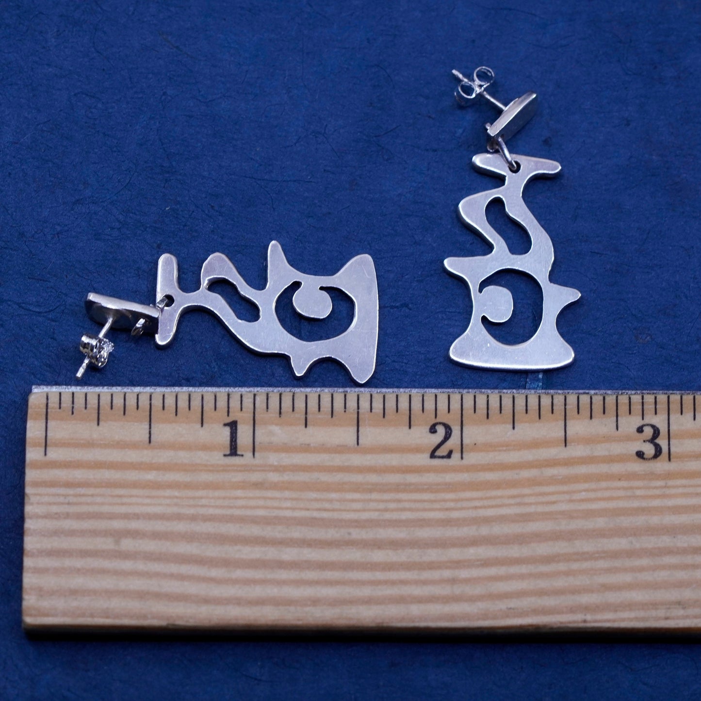 Vintage modern sterling silver handmade earrings, 925 drops
