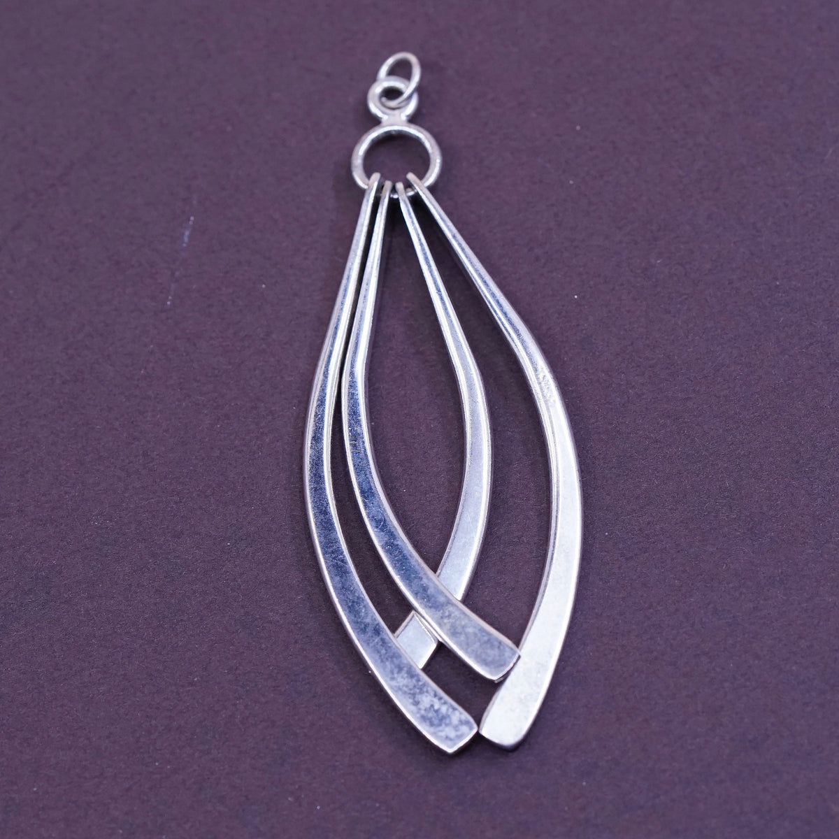 Vintage sterling silver handmade pendant, 925 hammered bar drop