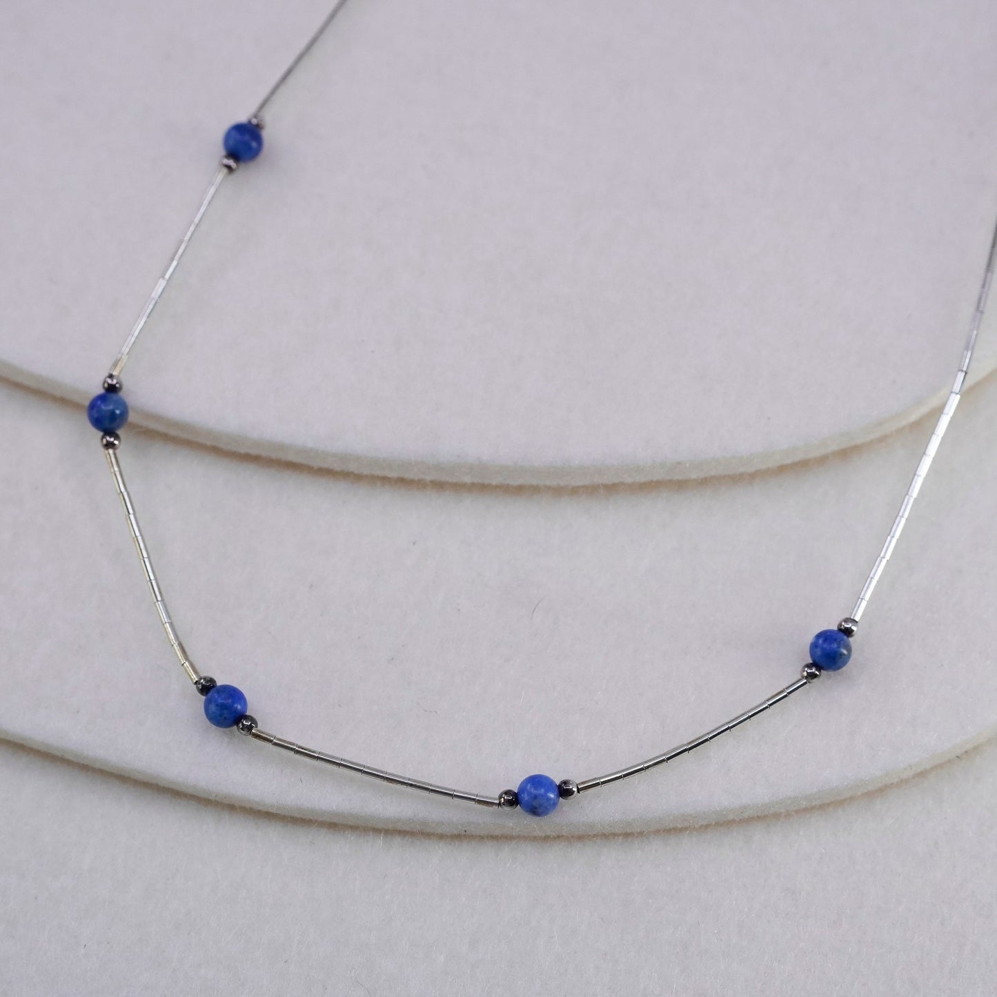 16”, Native American Sterling 925 liquid silver necklace denim lapis lazuli