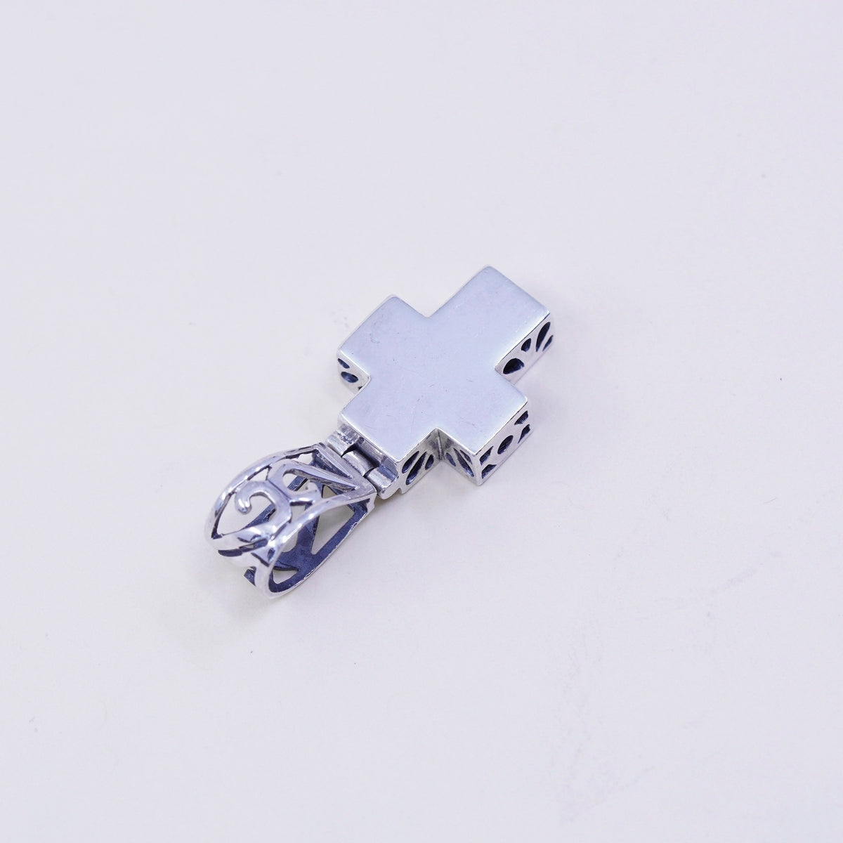 Vintage handmade Sterling silver pendant, filigree 925 cross charm