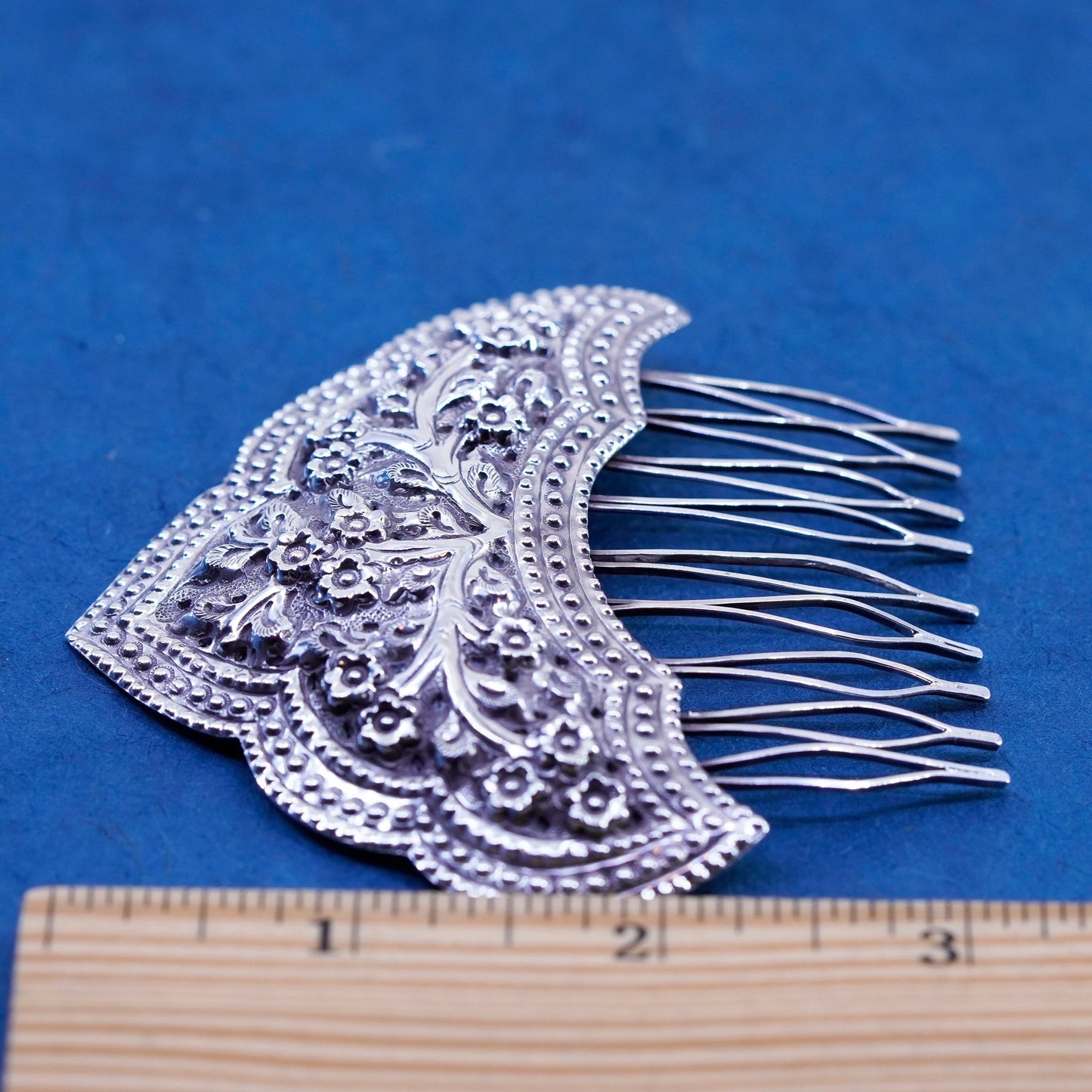 Naive American Sterling 925 silver Hair comb, Handcrafted Swirl Pattern