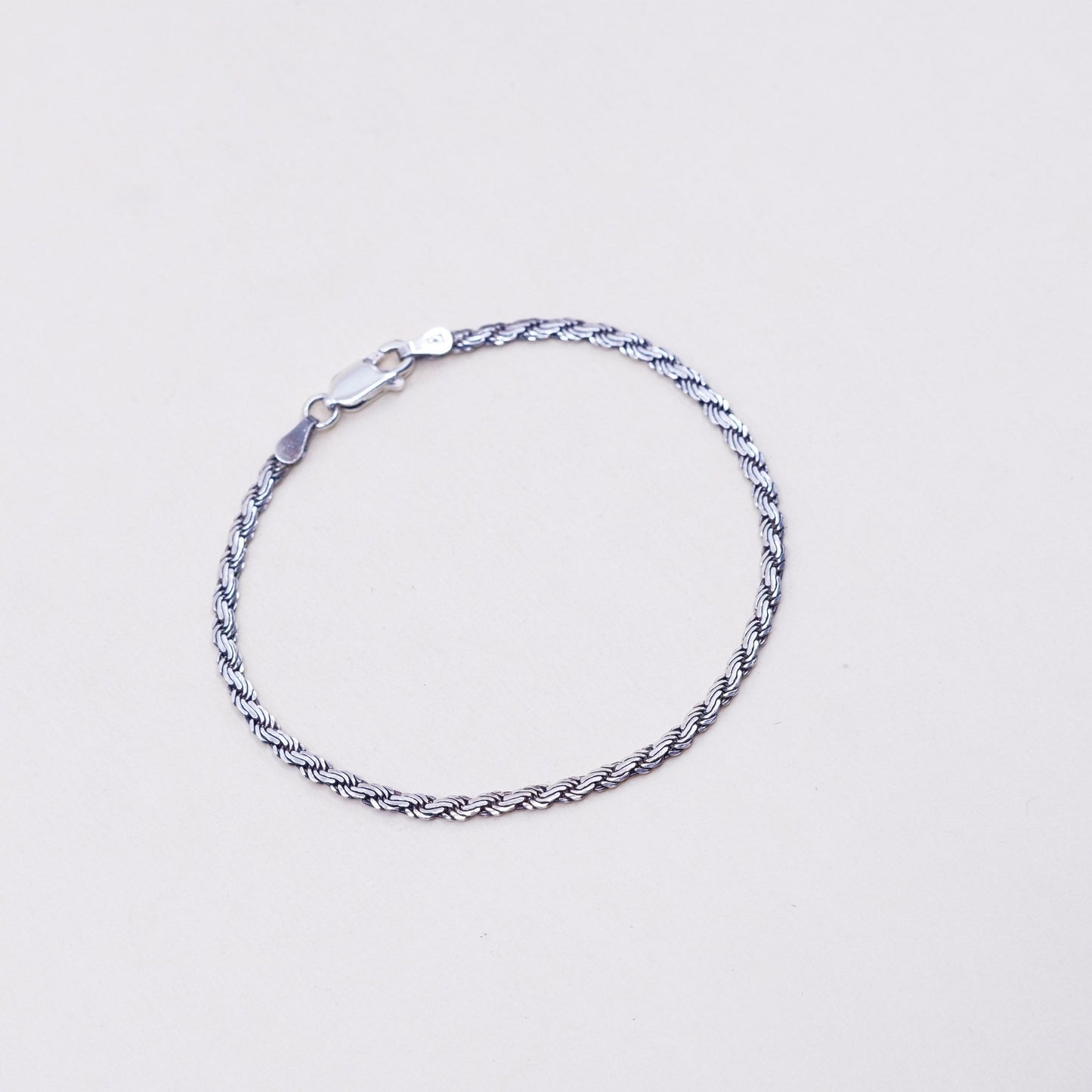 7.25”, 3mm, Vintage sterling silver flatten nugget link bracelet, 925 chain
