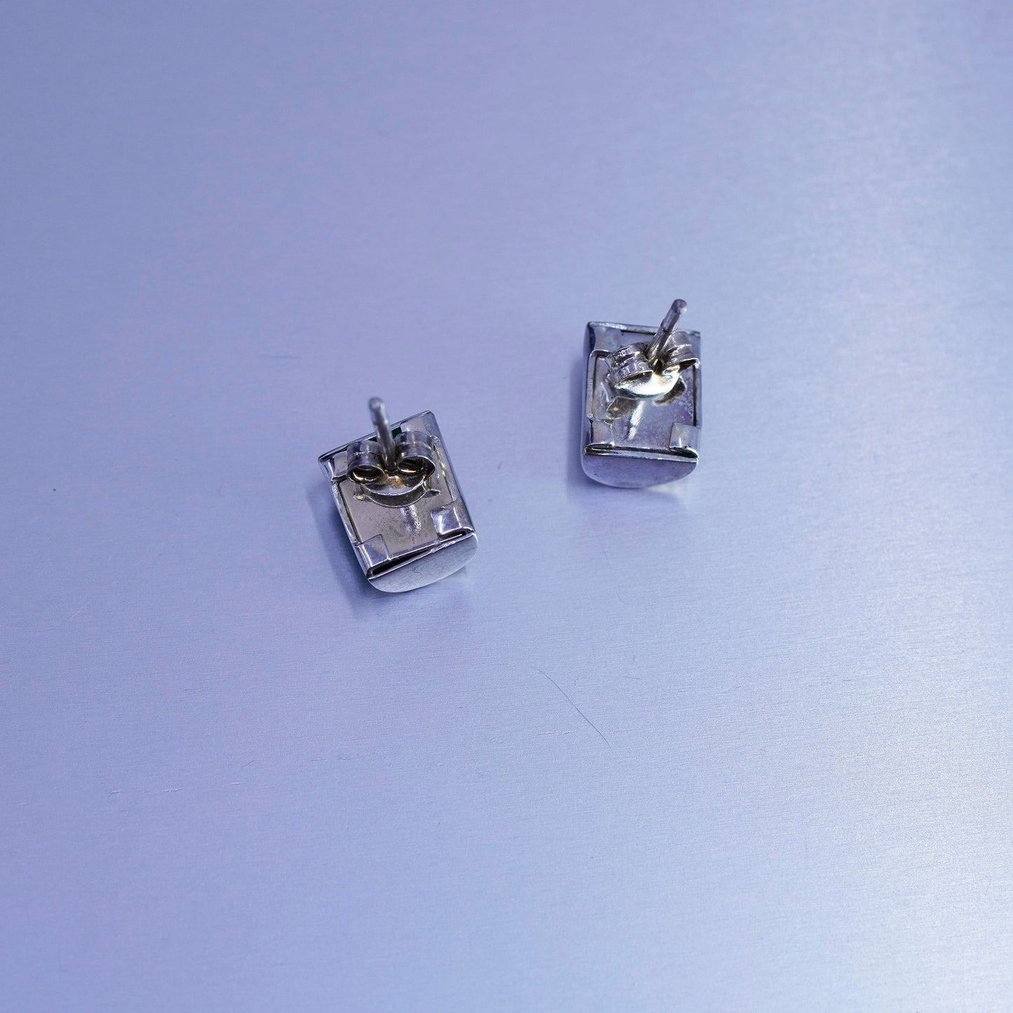 Vintage Sterling 925 silver earrings, square studs with jade